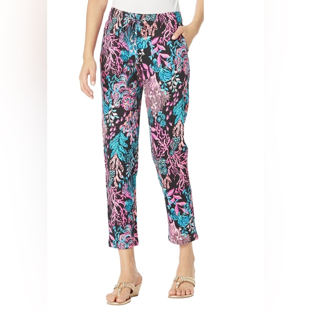 Lilly Pulitzer Emora Drawstring Jogger Pants Twilight Coral Preppy Athleisure